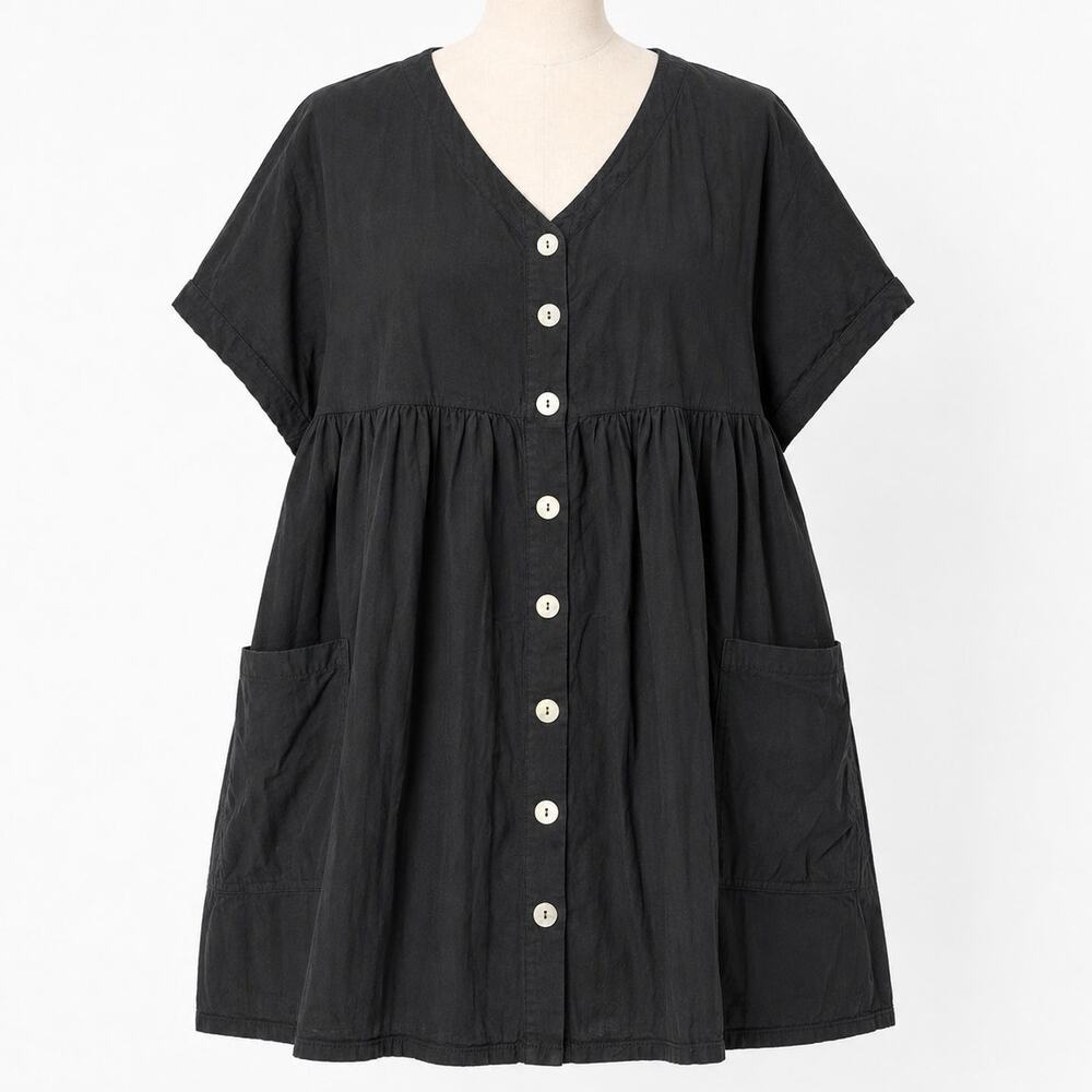 Zara Woman Black Oversized Button Front Tunic Top Women’s Small Viscose Pockets